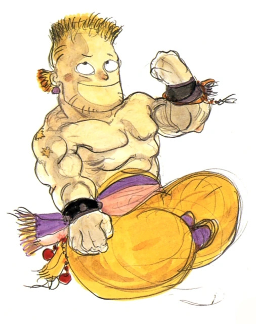 Chibi art of Sabin from Final Fantasy 6 illustrated by Amano Yoshitaka